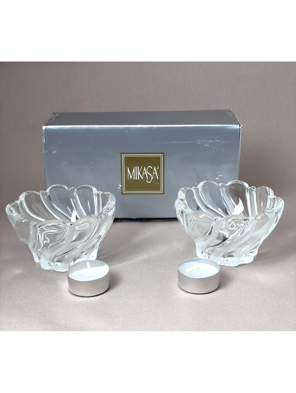 Mikasa Peppermint Frost Crystal Candleholders Set of 2 Votive Germany In Box